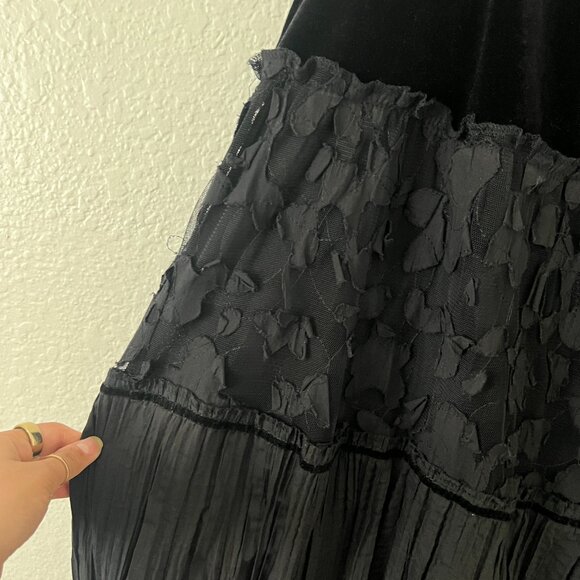 VTG Notations Sz 2X Midi Tiered Skirt Velvet Mixed Media Whimsigoth Witchy - Picture 3 of 9
